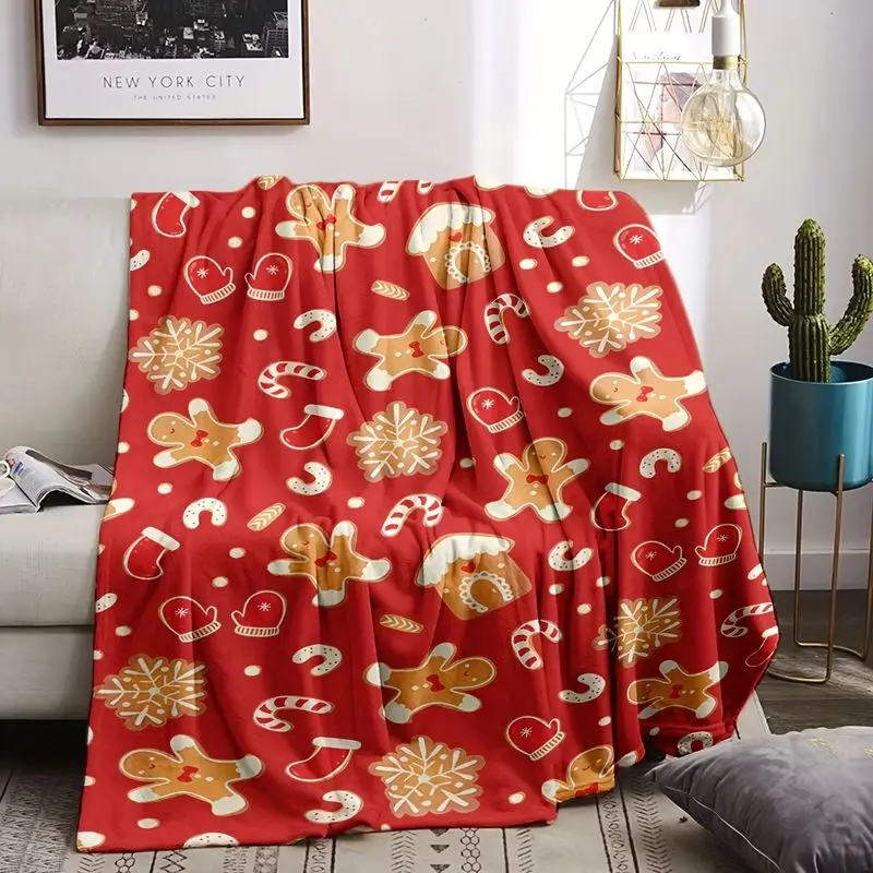 VIKAMA Christmas Throw Blanket Gingerbread House Glove Stocking Soft Flannel Fleece Couch Blanket Cozy Holiday Home Decor