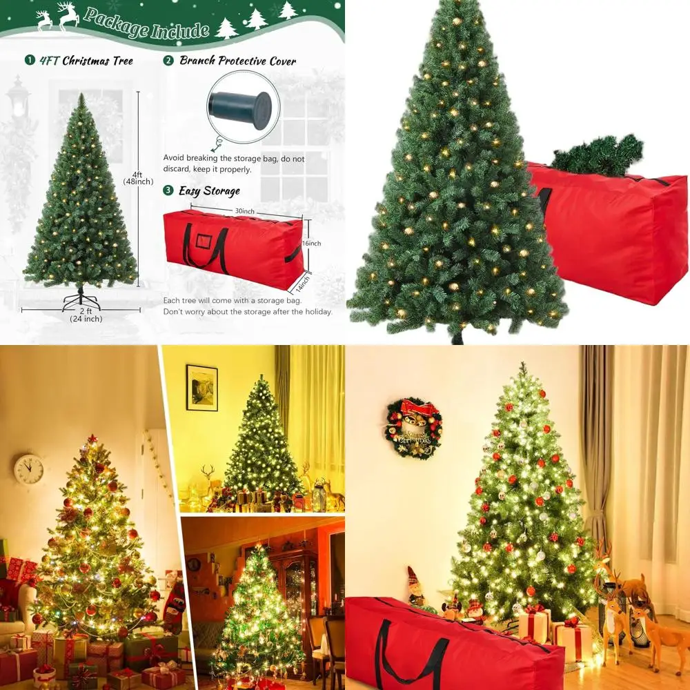 

4ft Premium Spruce Artificial Christmas Tree with 450 Tips and 150 LED Lights, Foldable Stand
