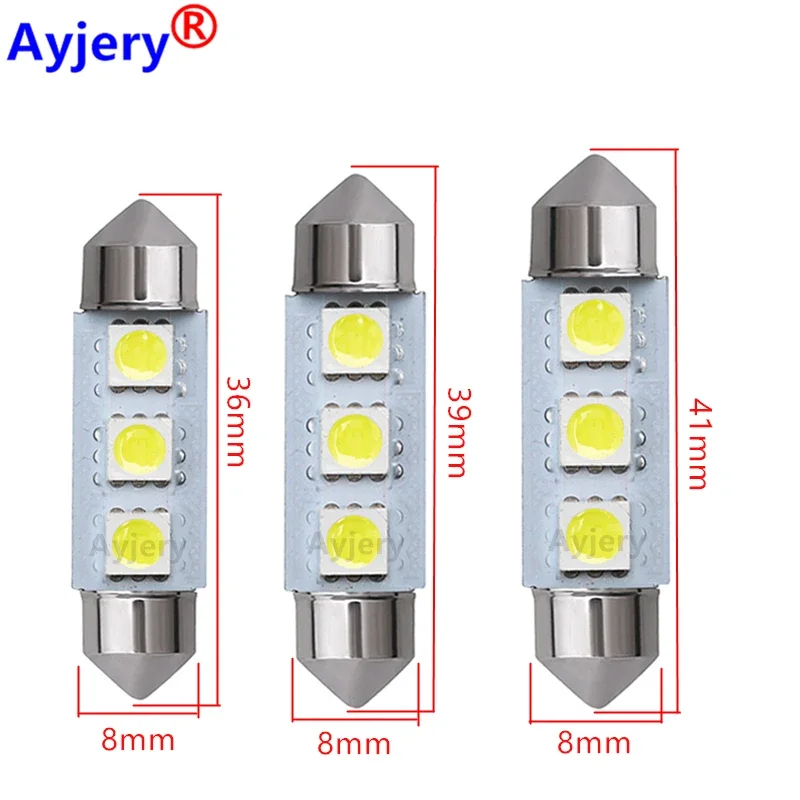 AYJERY 100PCS 31/36/39/41mm 12V C5W Led Lights For Car Map Interior Dome Light Festoon 3 SMD 5050 LED License Plate Lamp