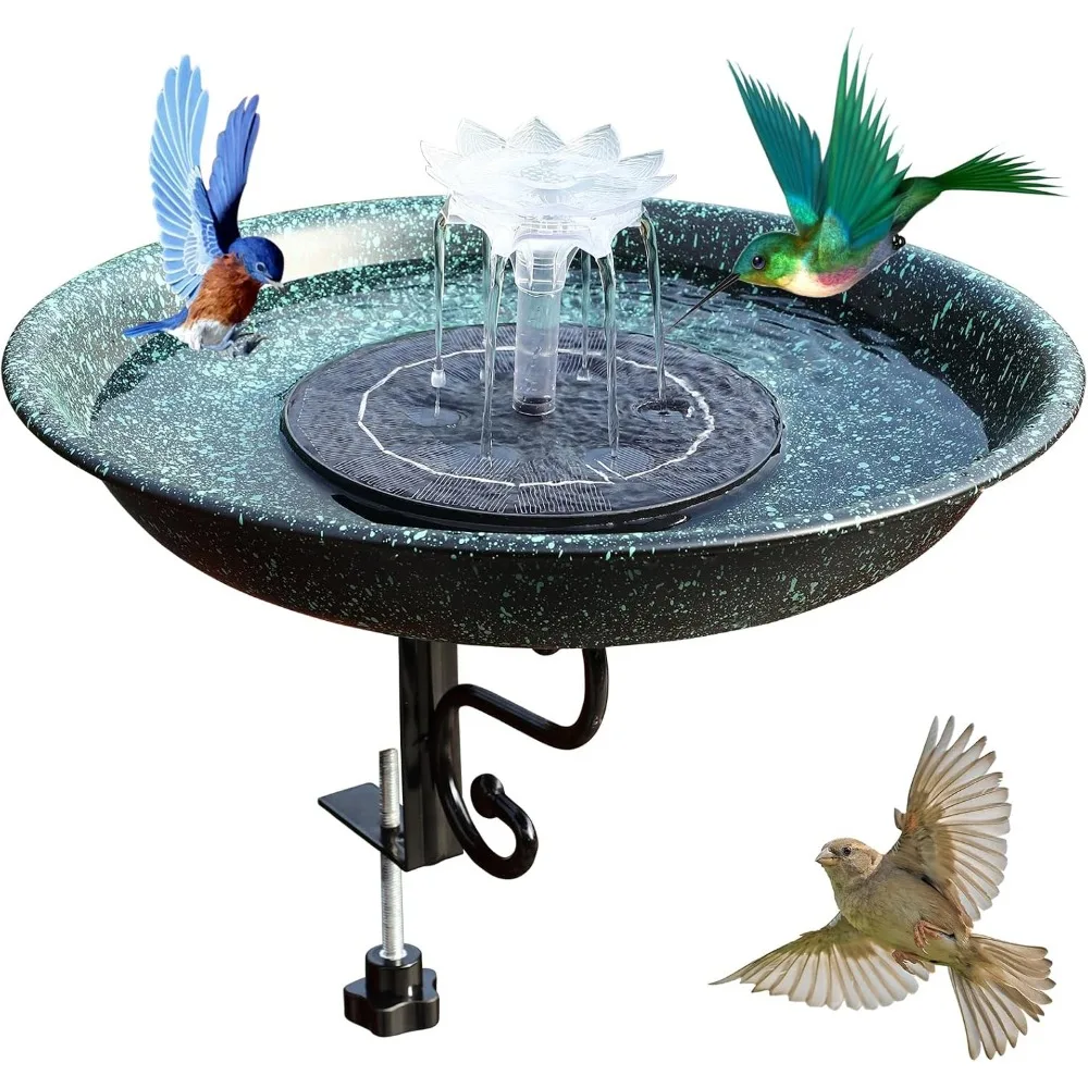 

Набор для ванны и кормушки для птиц на солнечной энергии для перил на палубе, медный зеленый уличный садовый фонтан, привлекает колибри