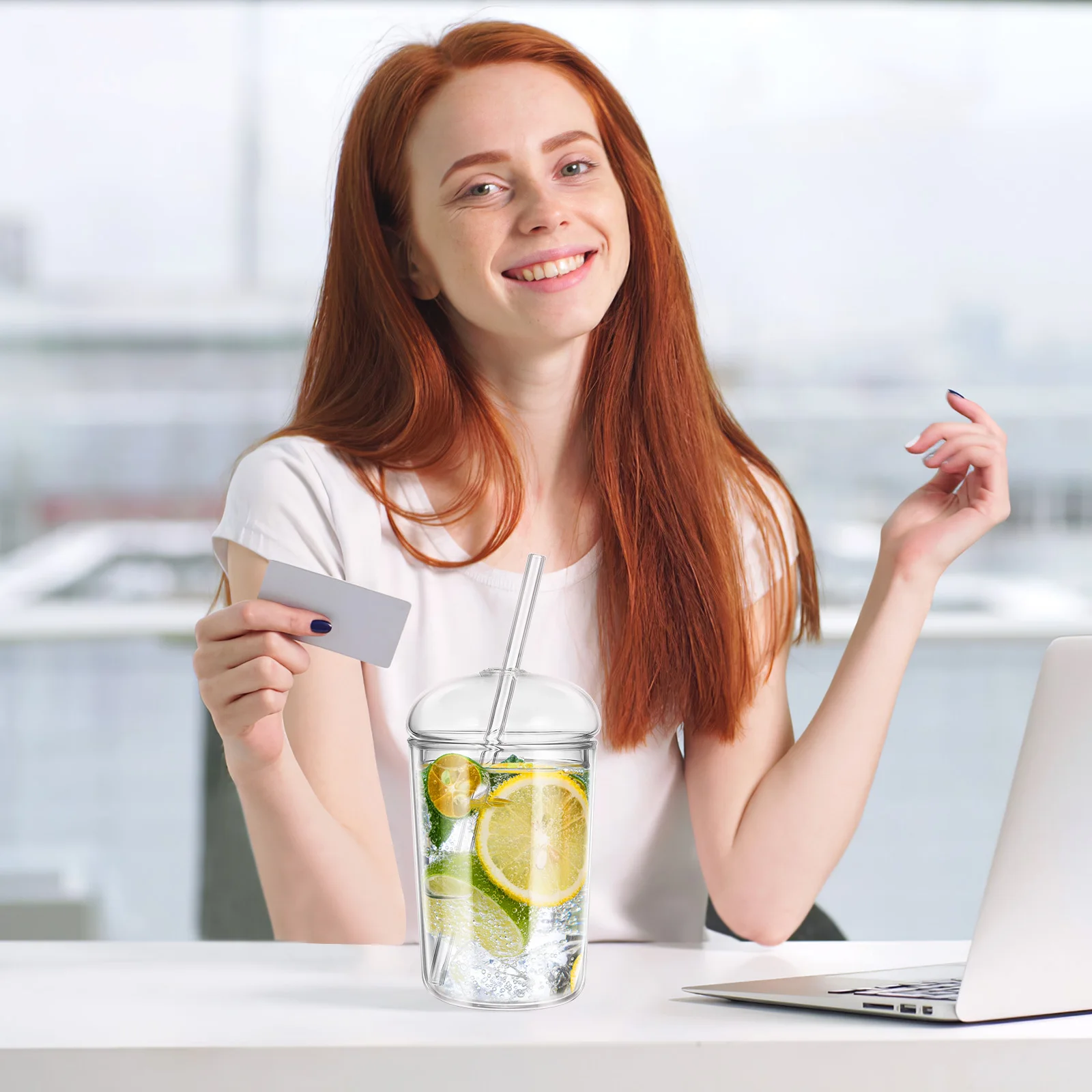 

Glass Straw Cup Large Capacity Clear Glass Cup with Lid Straw Beverage Mug for Home Office Bar Drinking Glasses