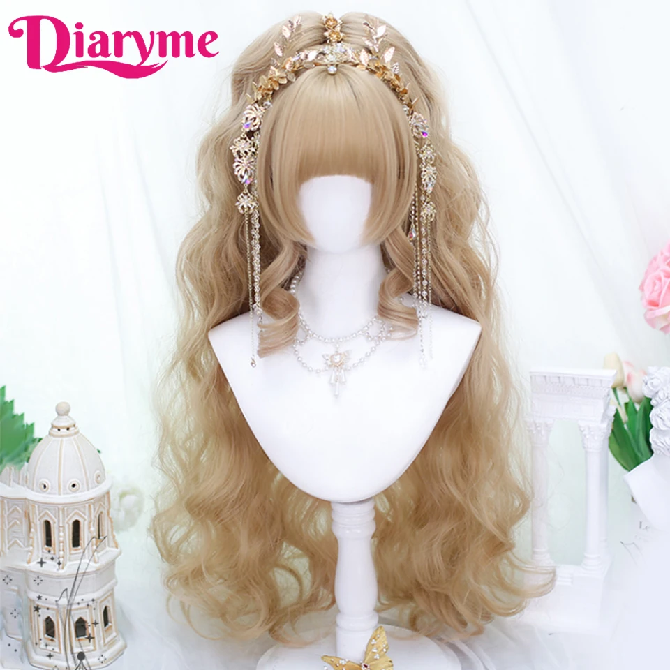 Wig sintetis Wanita Lolita klip panjang keriting pada ekor kuda Wig Cosplay pirang Pink Wig rambut palsu keriting panjang bergelombang untuk wanita