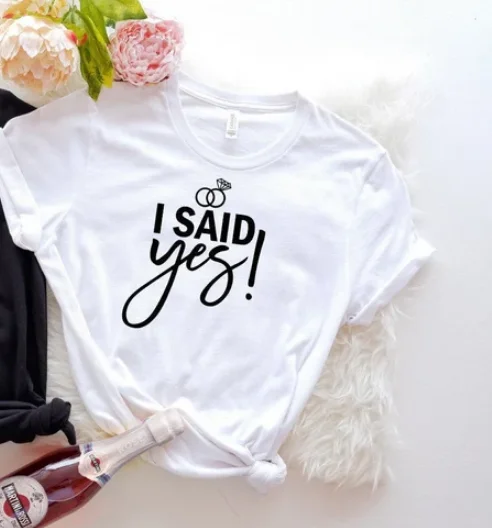 I Asked and I Said Yes Shirt, Engagement Proposal Fiancee Short Sleeve Top Tees O Neck Fashion 100% Cotton Streetwear harajuku