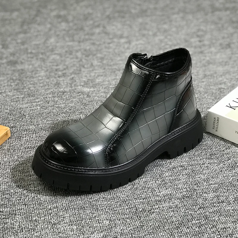 

Men's thick soled boots British casual style Work Party Business office Trendy young hot selling high top leather shoes New