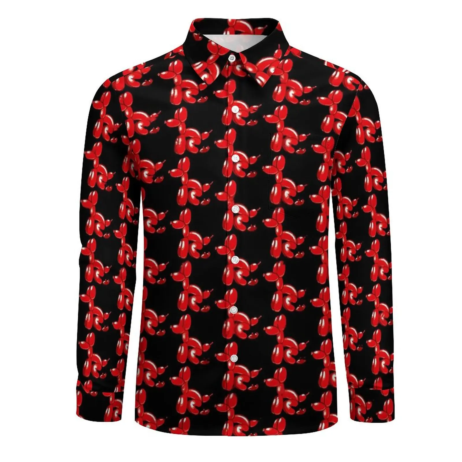 Camisa de caca de perrito con globos para hombre, camisas informales de animales, blusas gráficas Y2K de primavera, ropa Vintage de manga larga de gran tamaño, regalo