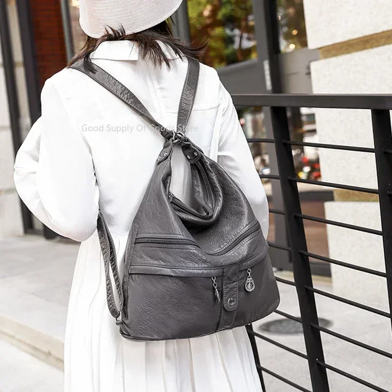 Mochila multifunción de cuero suave 3 en 1 para chicas adolescentes, bolso escolar de gran capacidad a la moda para mujeres, bolso de hombro para mujeres, mochila