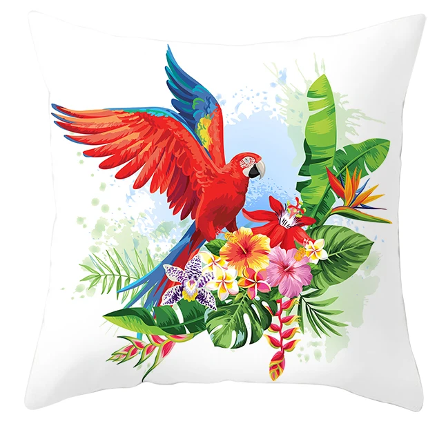 Home Decor Tropical Style Animal Bird Parrot Pillow Print Polyester Pillowcase Living Room Sofa Cushion Cover funda de almohada