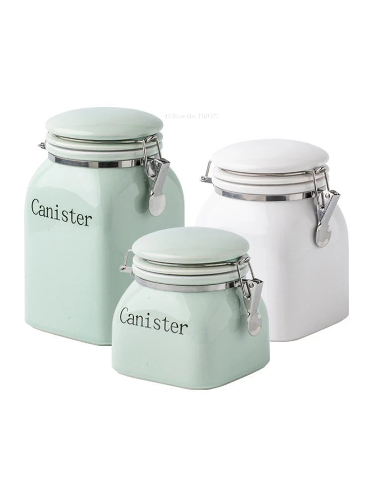 Kitchen Ceramic Dry Goods Sealed Storage Jar Household Children\'s Snacks Moisture-proof Storage Jar  Food Storage Containers