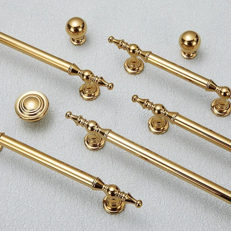 Light Luxury Decorative Furniture Handles and Knobs Brass Wardrobe Drawer Kitchen Cabinet Door Handles French Bright Gold Handle
