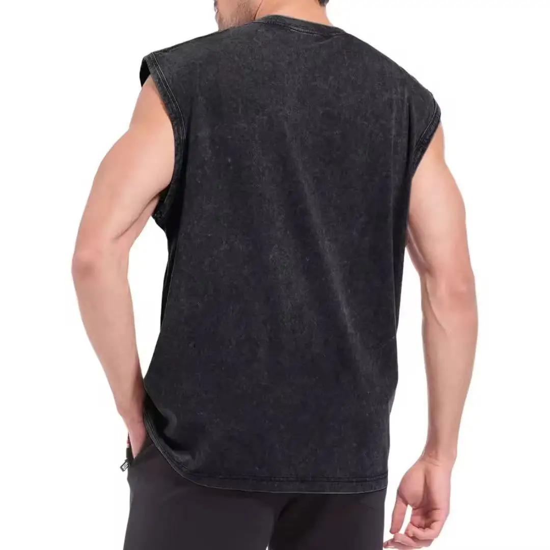 Retro Washed Distressed Unlined Men's Vest Made of Pure Cotton 230g 100% Cotton Loose Fit Custom Logo