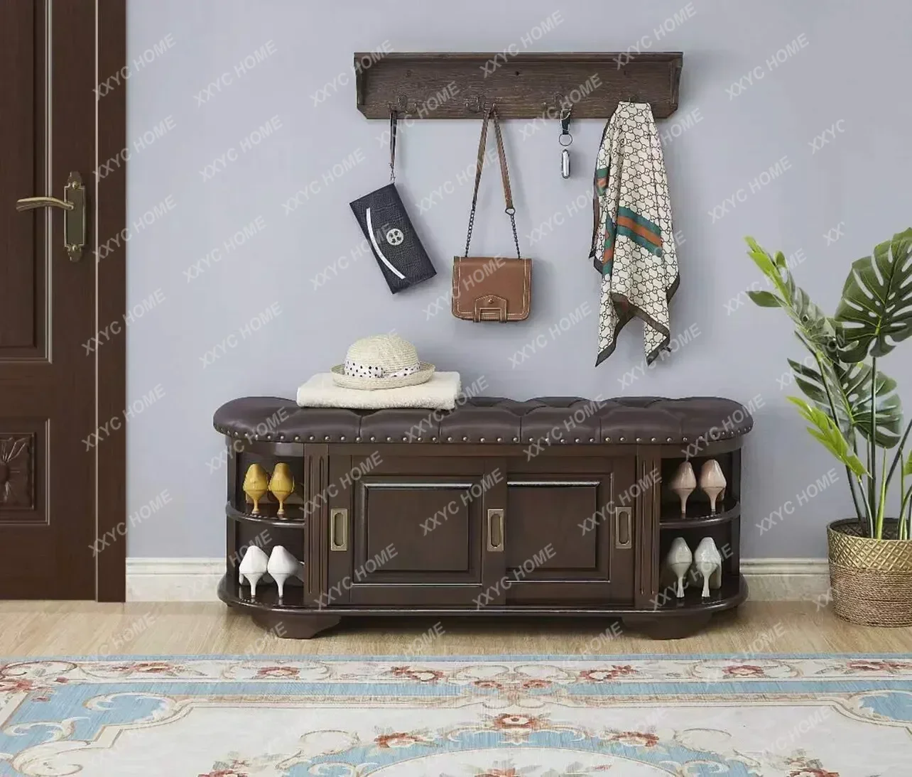 XX all-solid wood shoe changing stool can be sat at the door, multi-functional storage