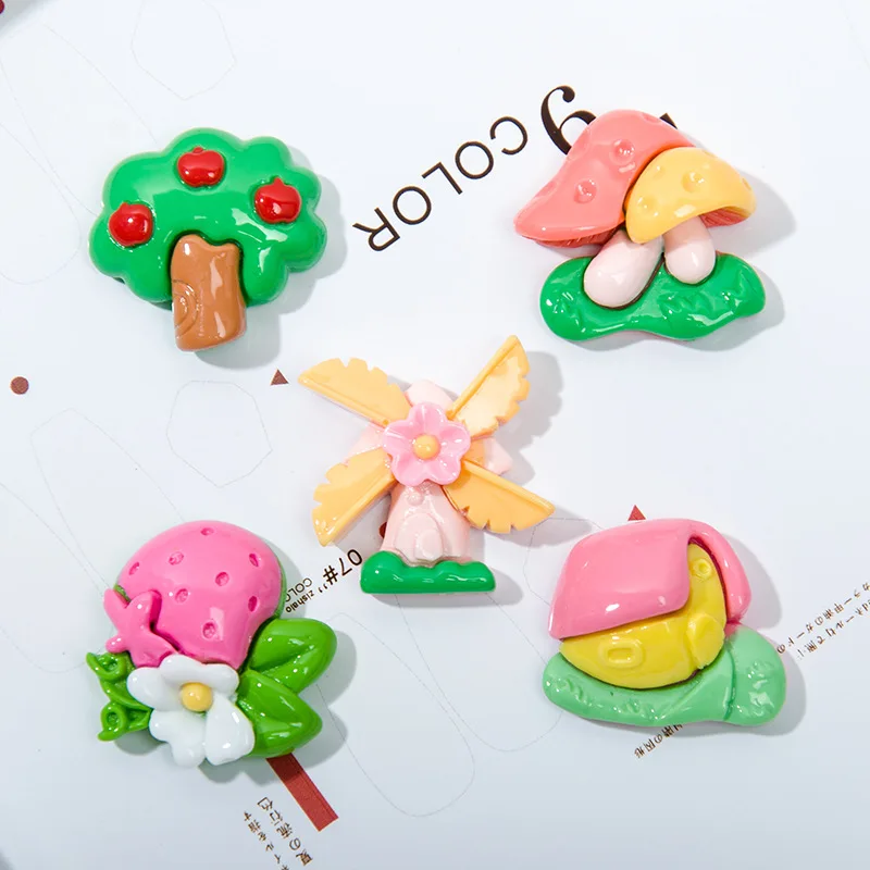 

100pcs Kawaii Flatback Resin Strawberries, Windmills, Fruit Trees, Mushrooms Scrapbooking Embellishments DIY Accessories