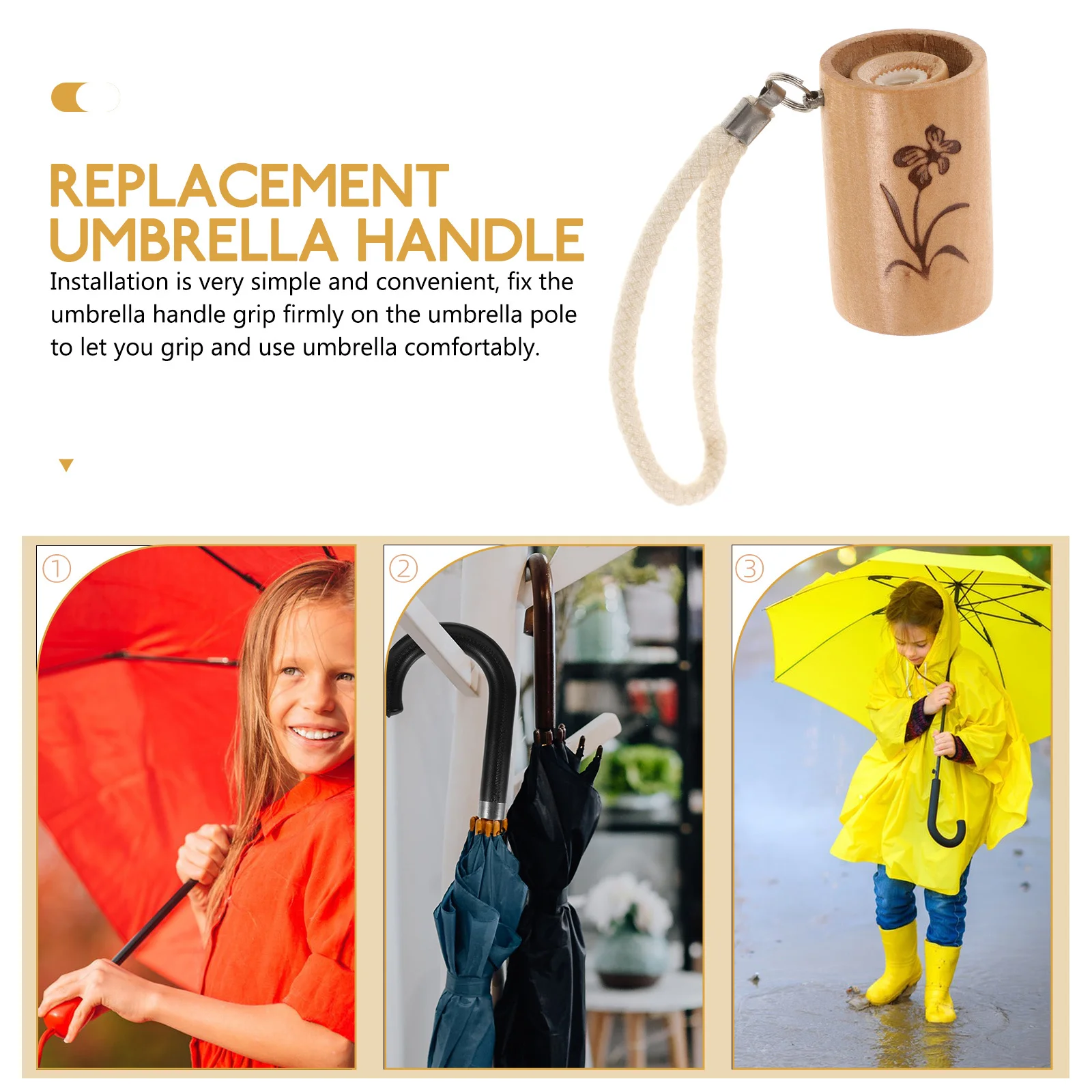 

Replacement Handle For Folding Umbrella 13-14Mm Sturdy Anti-Slip Grip Compact Design Rain Uv Sun Umbrella Handle Repair