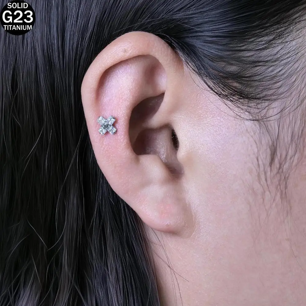 1Pcs Titanium ASTM F136 Flat Back Internal Thread Stud Earring Body Piercing Jewelry for Tragus Helix Conch Cartilage Nose Lip