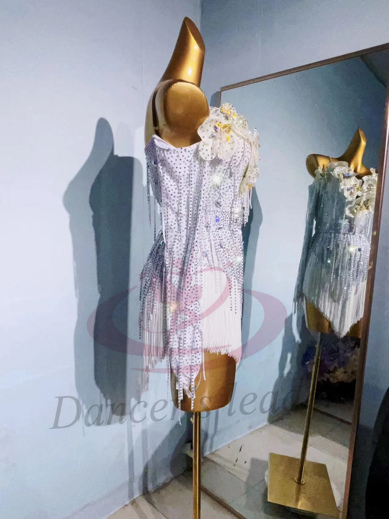 Latin Dance Adult And Children'S Dress AB Stone High-End Custom White Flower Collar Precisely Tango Women'S ProfessionalClothing - Image 5