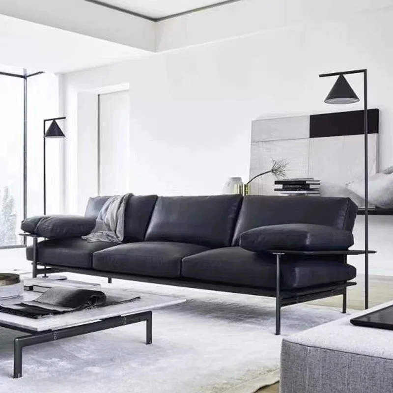 Italian minimalist leather sofa, large apartment, medieval leather art sofa c