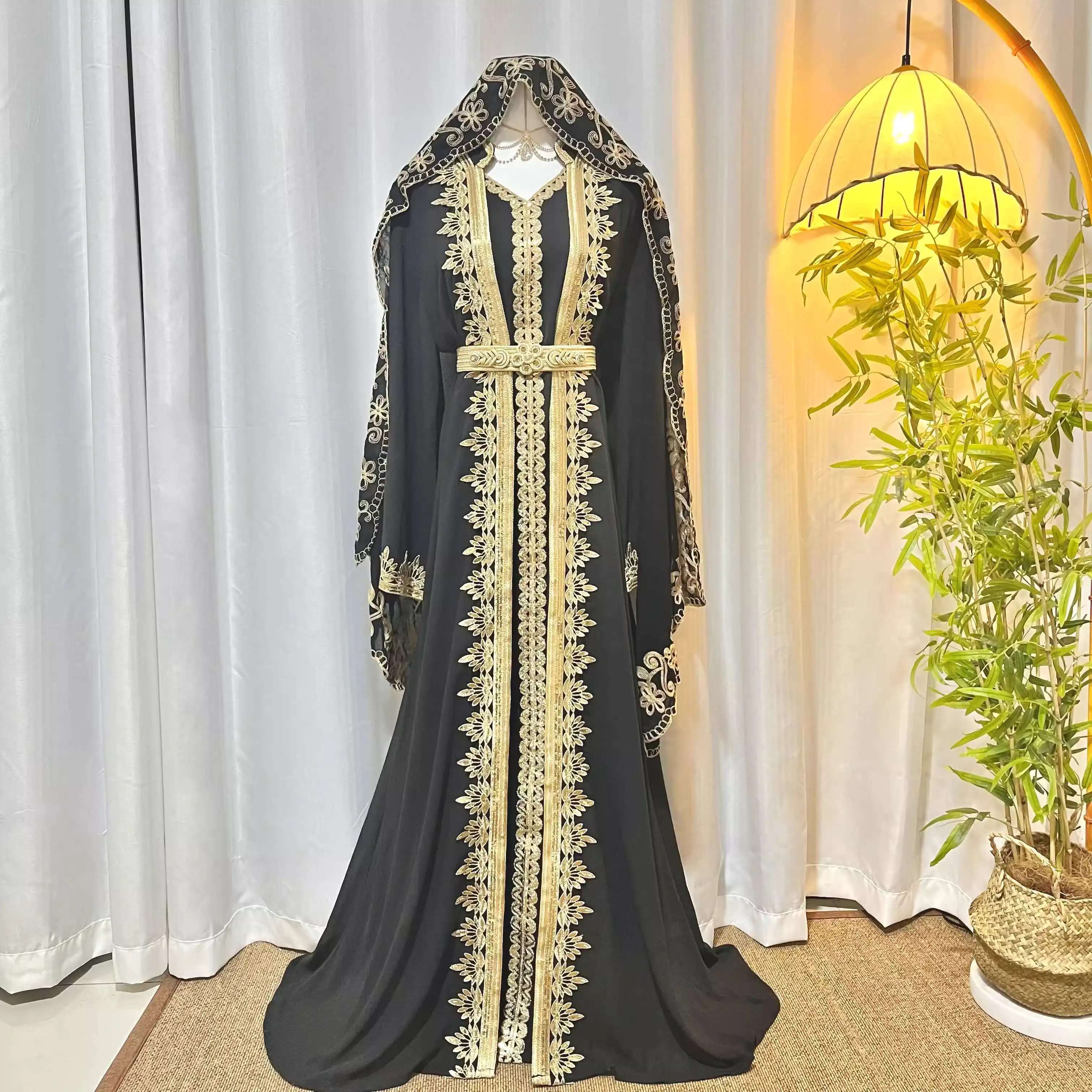 

Dubai Travel Robe Dress, Travel Photo Shoot, V-neck Heavy Industry Black Suit, Evening Gown
