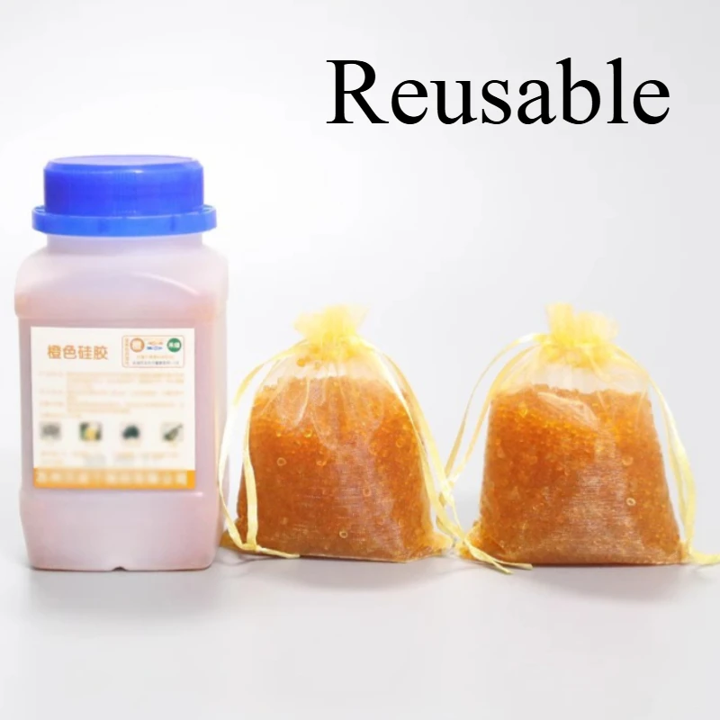 500g embalaje impermeable bule naranja cuentas de Gel de sílice reutilizables absorbente de humedad desecante absorbente de humedad deshumidificador