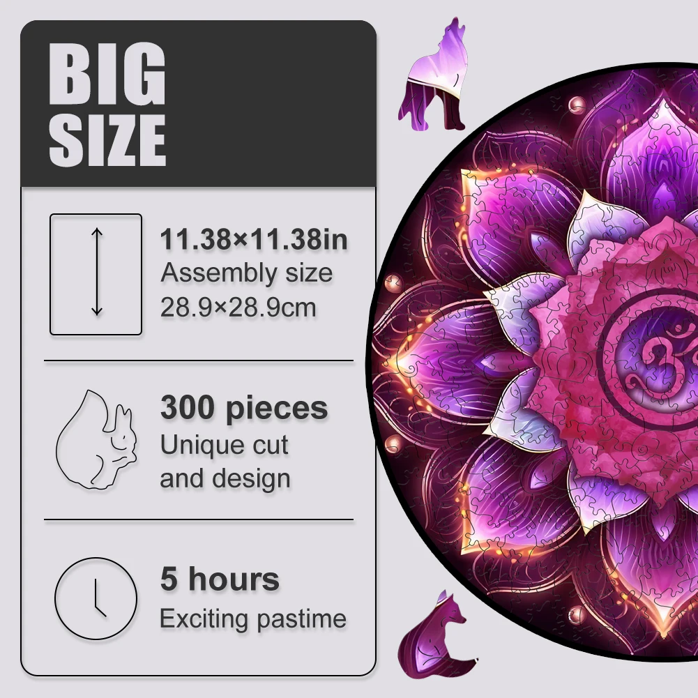 Plant Mandala Jigsaw Puzzle Board Games Lotus Wooden Puzzles Creative Hobbies Toys 3D Wood Puzzle Children's Birthday Gift