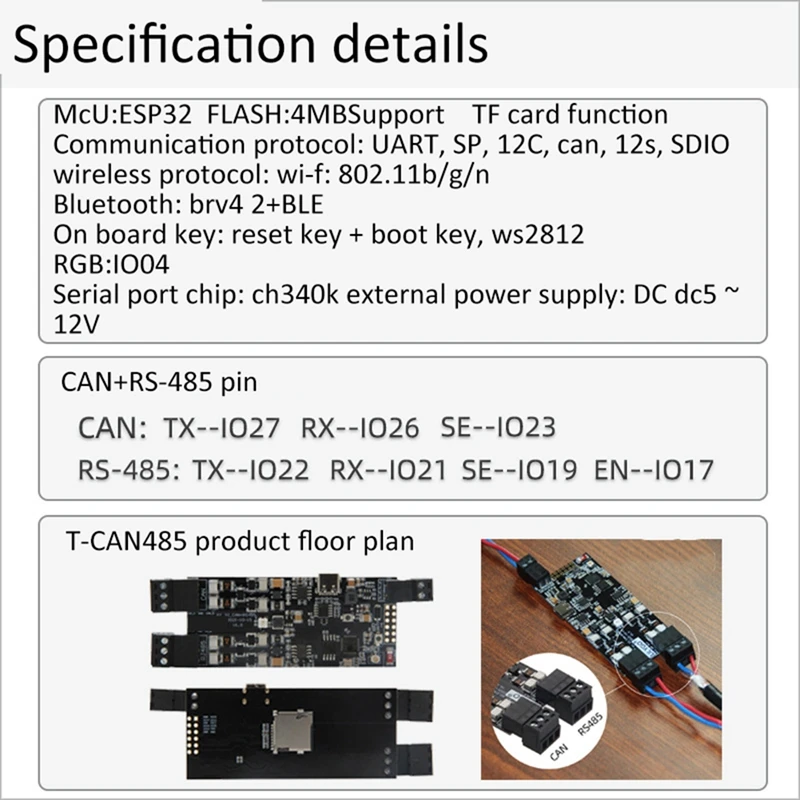 T-CAN485 esp32 pode RS-485 suporta cartão tf wifi bluetooth sem fio iot engenheiro módulo de controle placa desenvolvimento