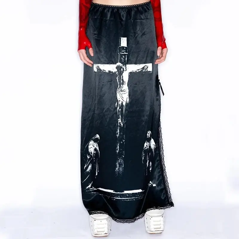 Falda larga gótica Punk para mujer, ropa de calle estética Harajuku, moda vintage de verano, Emo Girl, Grunge, Y2K, parte inferior sexy, elegante