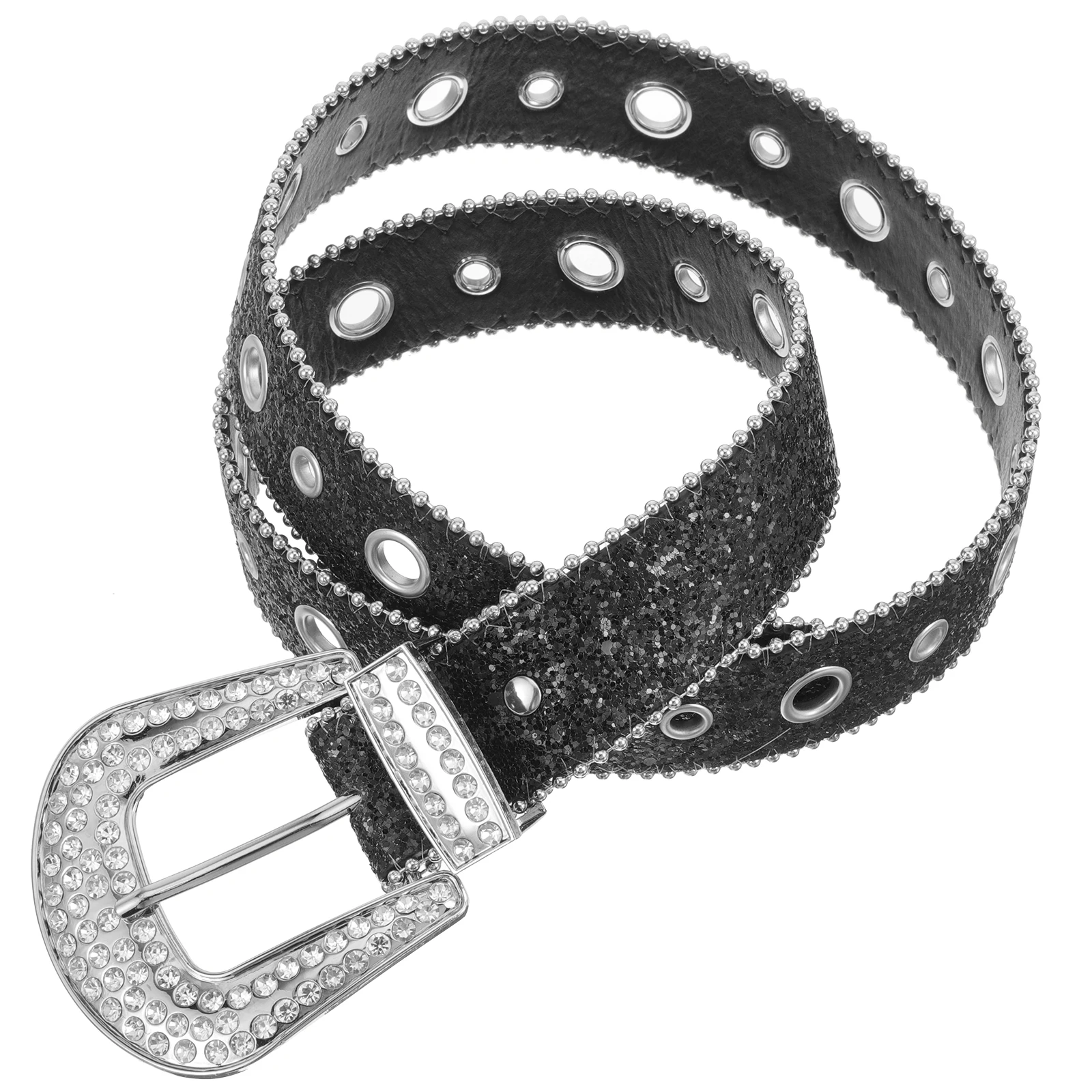 

Rhinestone Hollow Out Belt for Women Black Wide Adjustable Fashion Waist Belt with Sequin Decoration for Dresses Pants