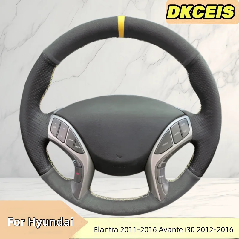 

Car Steering Wheel Cover Suede Genuine Leather For Hyundai Elantra 2011-2016 Avante i30 2012-2016 Steering Wheel Braiding Cover