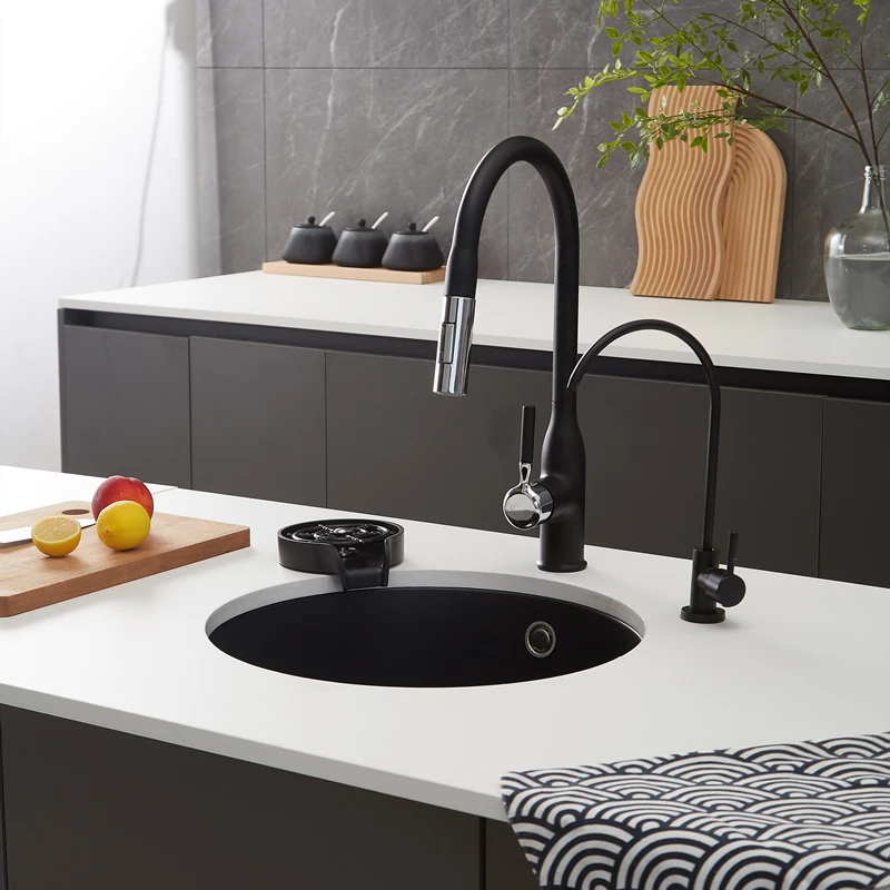 Small Round Quartz Granite Single Bowl Sink, Multi-Color Drop-in with Faucet - view 5