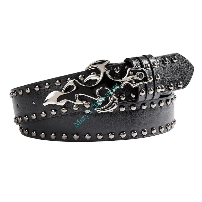 Trendy Punk Rock Belt Waist Sash Feature Flame Shaped Clasp And Rivets Studs For Costume Decoration