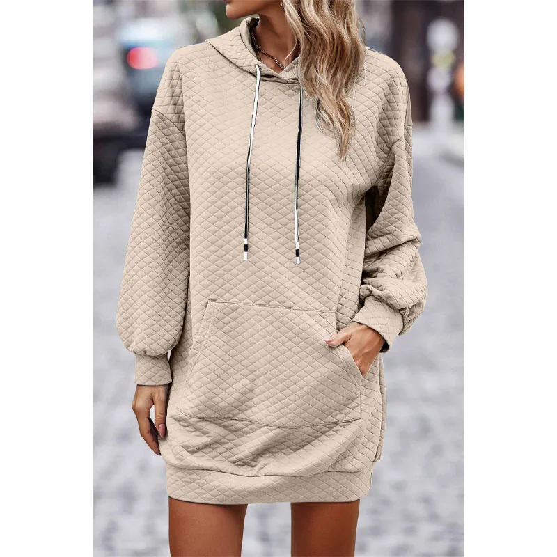 2023 New Autumn and Winter Fashion Casual Hooded Solid Sweatshirt Long Sleeve Temperament Commuter Mid Length Women's Sweater