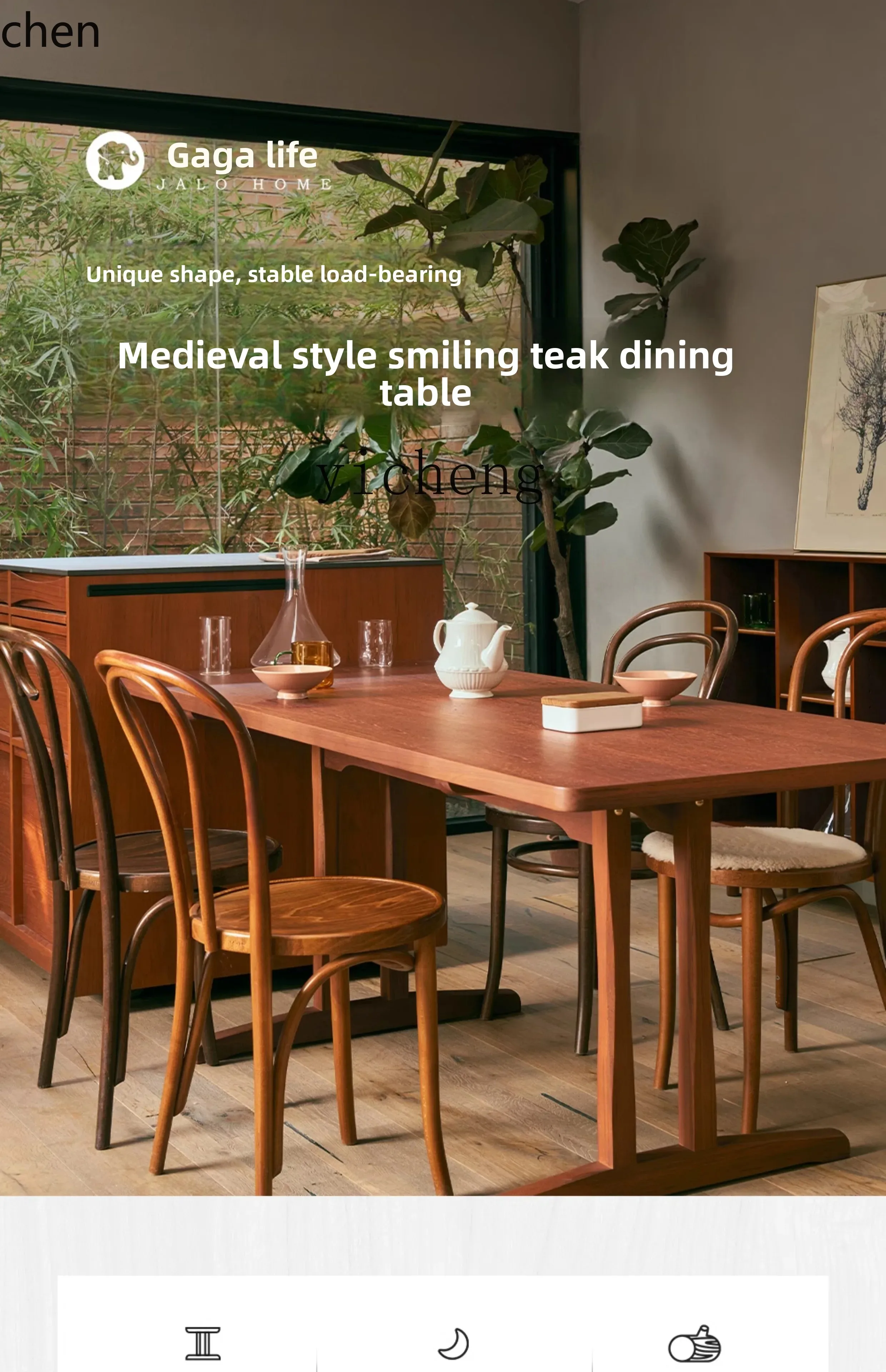 

ZML Teak Smiling Face Dining Table Vintage Home Restaurant Rectangular Dining Table Stable Simple
