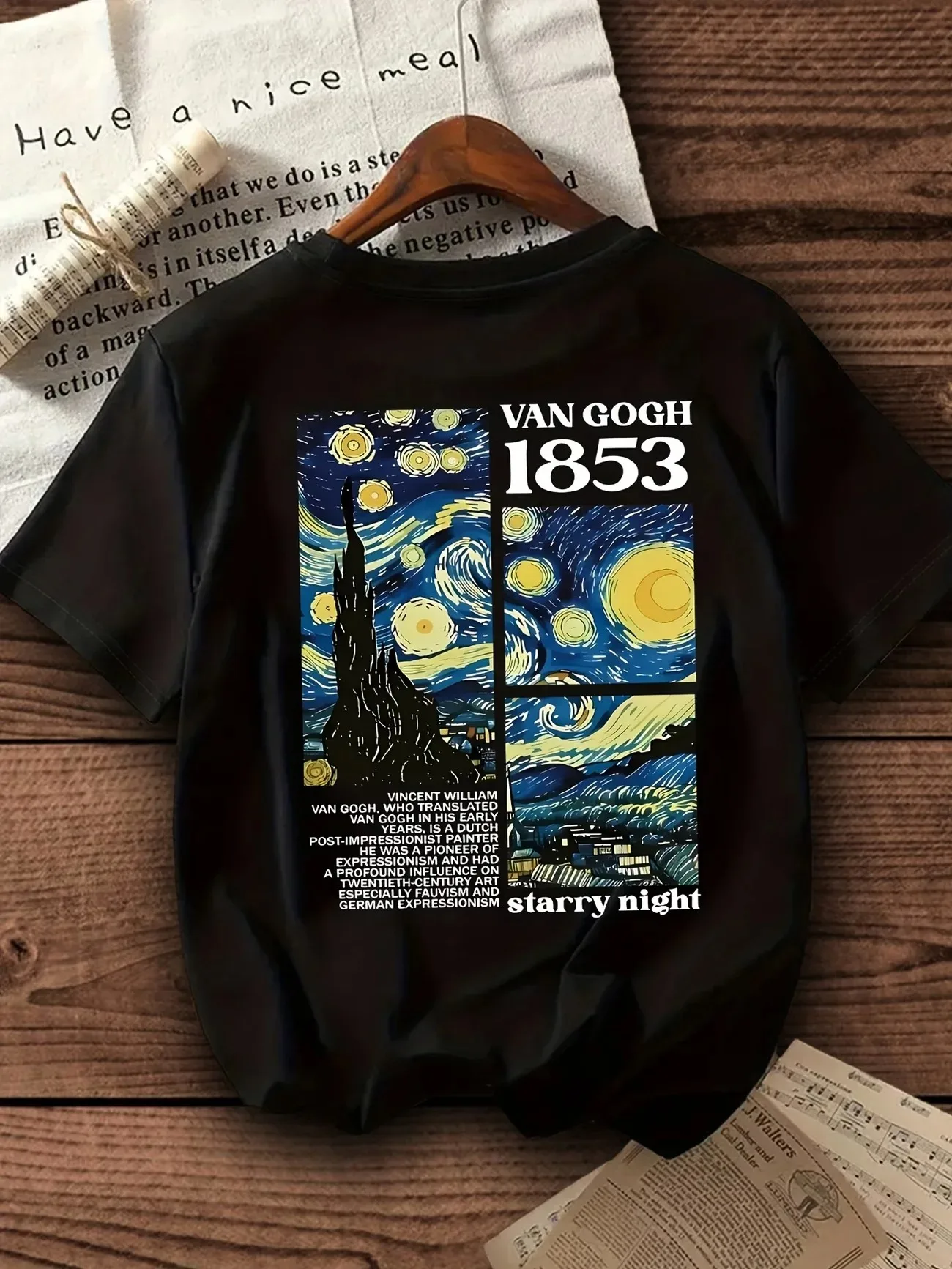 Vincent Van Gogh Starry Night 1853 Graphic T Shirt Men Women Summer Short Sleeve Artistic Aesthetic Vintage Harajuku Unisex Tops
