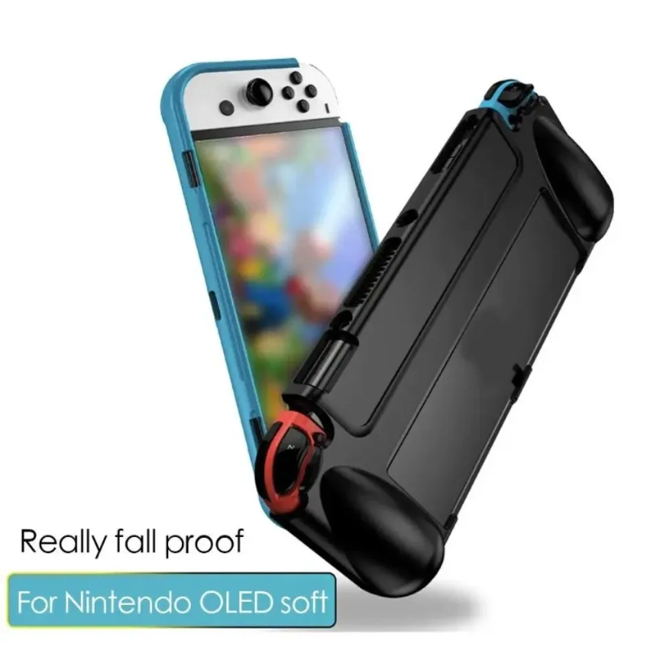 

Anti Slip Marks Dockable Protective Console Case for Nintendo Switch OLED Soft Silicone Shell Carbon Fiber Textued Grip Cover