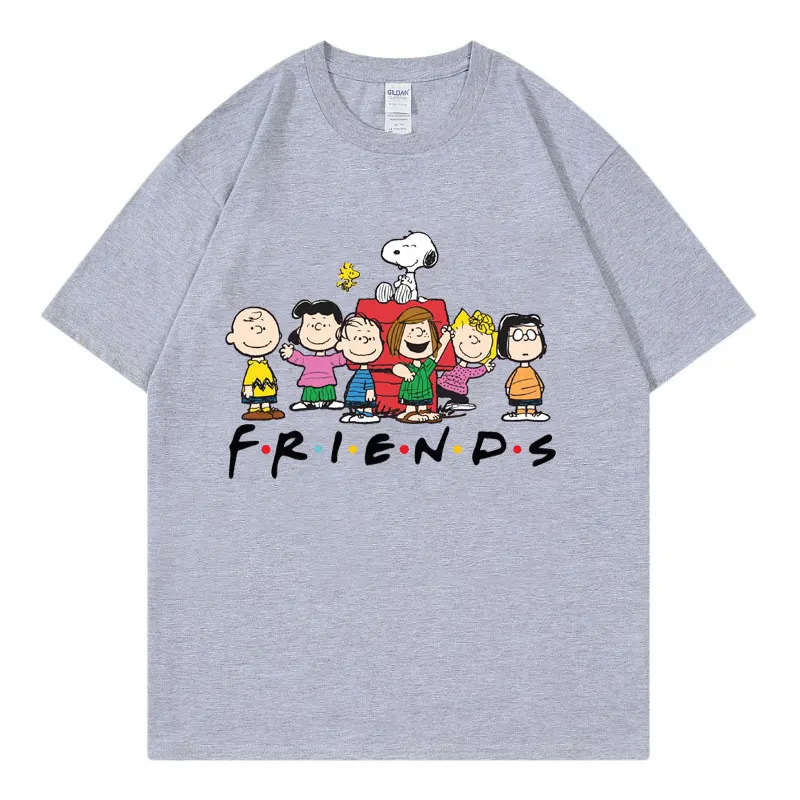 

Женская футболка Snoopy Friends с героями мультфильмов аниме, летняя мужская футболка с коротким рукавом из 100% хлопка, топы, новинка 2025 года, модная одежда для пар