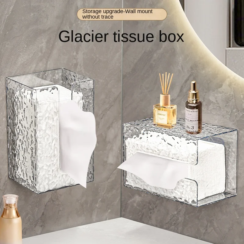 Household desktop tissue glacier pattern high aesthetic value minimalist bathroom multifunctional wall mounted suction paper box