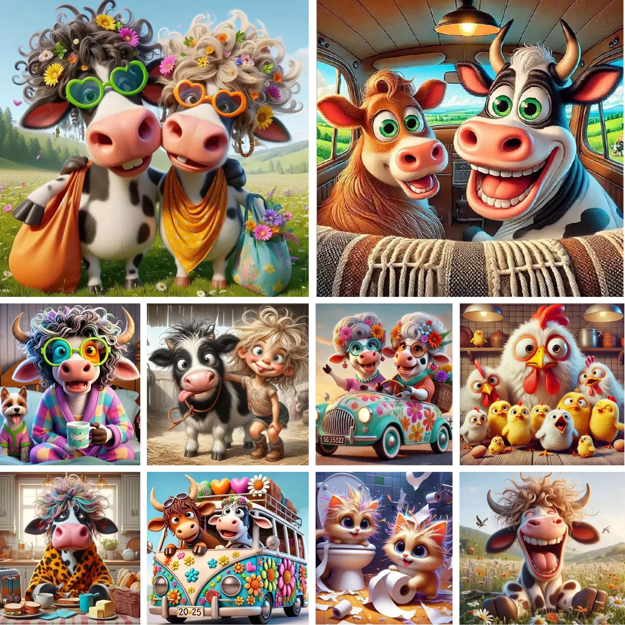 

Full Square Diamond Painting Embroidery Comics Cow Colorful Cartoon Diy Funny Cow Portrait Cross Stitch Rhinestone Mosaic