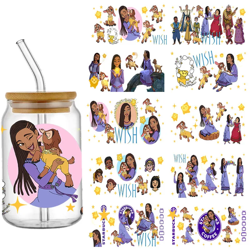 Disney Wens Film Prinses 16Oz Uv Dtf Cup Wraps Transfer Sticker Voor Glas Libbey Kan Fles Zelfklevend Wasbaar Diy Custom