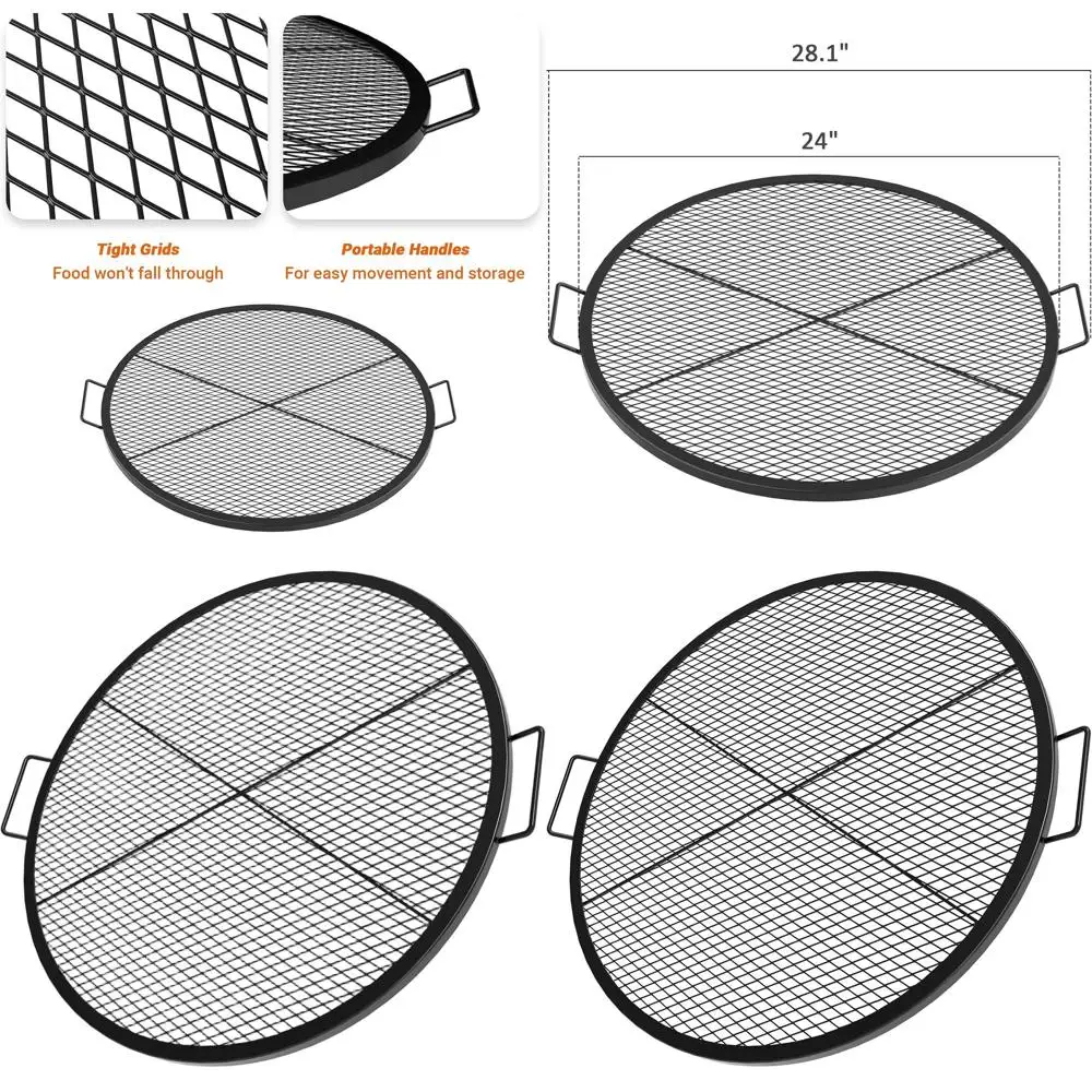

Сверхмощная круглая решетка для приготовления барбекю на открытом воздухе с опорной проволокой, 24 посуда для кемпинга и костра