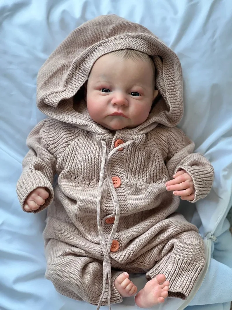 19 inch wakker Levi herboren babypop realistisch pasgeboren formaat, 3D-huidtextuur met zichtbare aderen, handgemaakte verzamelbare kunstpop