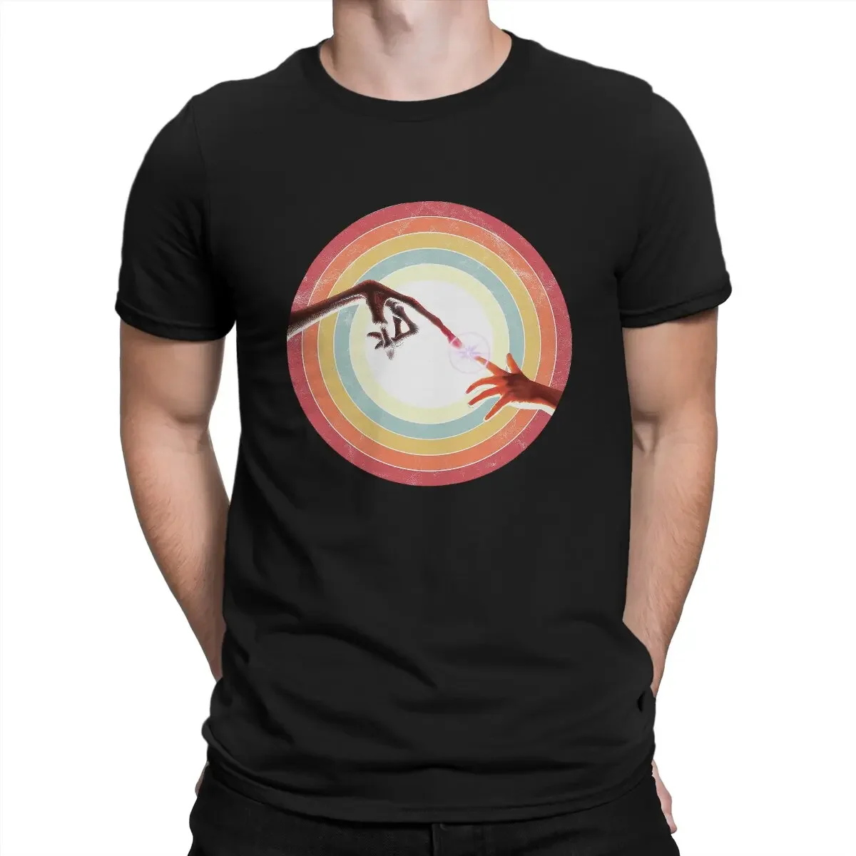 

Men T-Shirts Retro Style Two Touching Hands Cotton Tee Shirt Short Sleeve E T the Extra Terrestrial Popular T Shirts