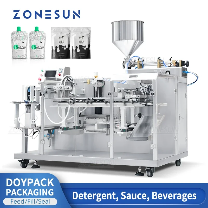 ZONESUN-máquina automática de envasado Doypack, bolsa de plástico, pasta, detergente, salsa, lista para beber, línea de producción de bebidas, ZS-HZL1