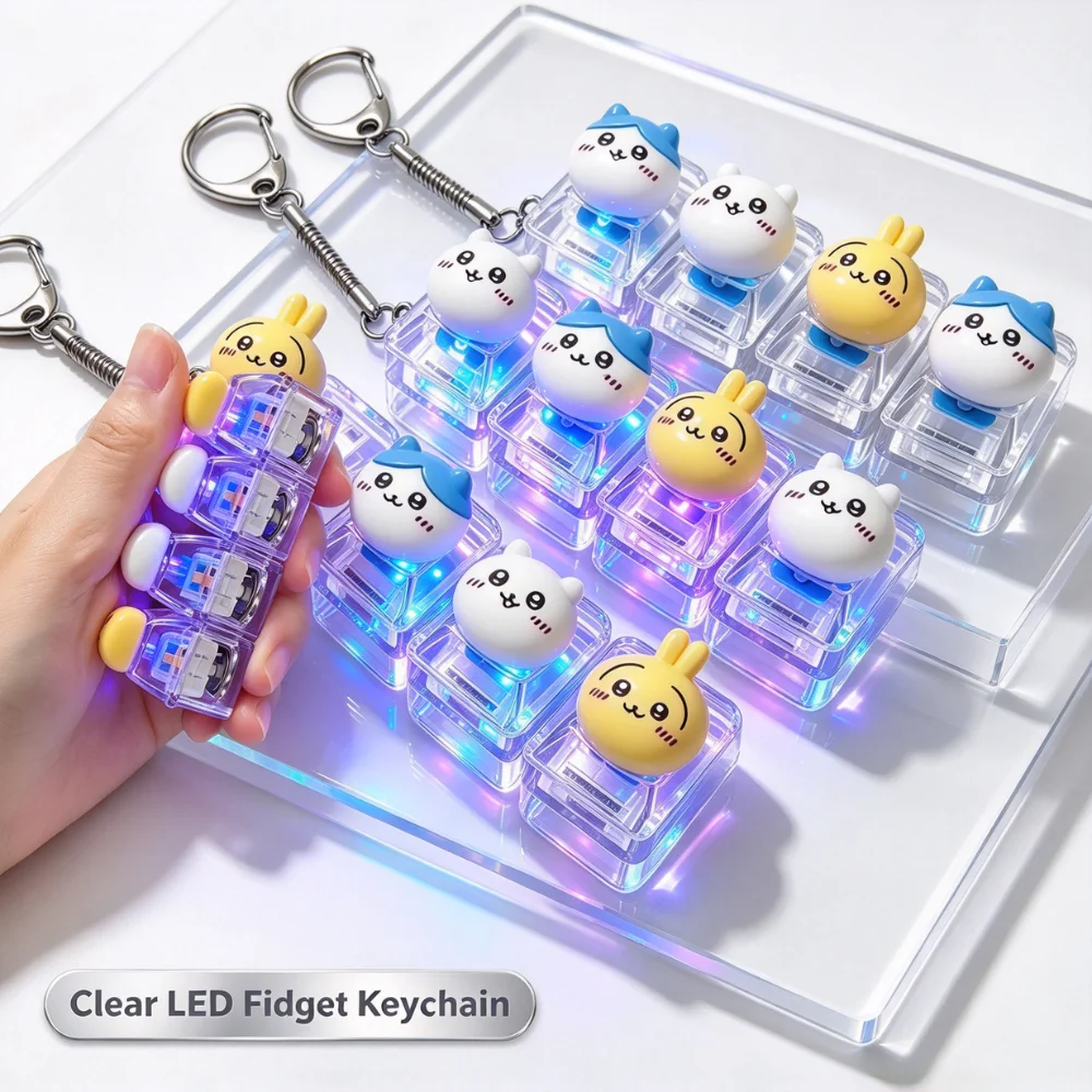 키캡 키링 Chiikawa 26-Key Fidget Keychain Caps Clicker 4 Keys Light Up Pendant Cute Hachiware Usagi Stress Relief Toy Bag Charm Gift