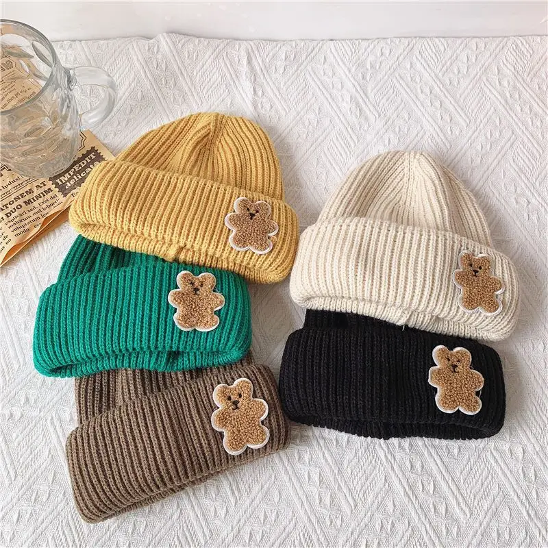

Cute Baar Children Beanie Winter Warm Kids Knit Hat Cartoon Baby Pullover Cap 2-6year Boy Girl Solid Color Woolen Crochet Bonnet