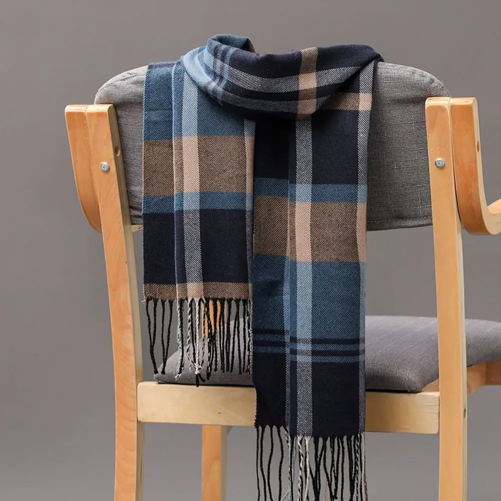 Classic Men's Scarf Winter Thick Warm Business Long Scarf Plaid Fringed Tassels British Style Camping Hiking Scarf Shawl