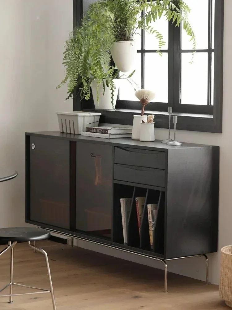

NNSolid Wood Dining Side Cabinet Light Luxury Simple Modern Japanese Nordic Oak Black Medieval Furniture Side Cabinet