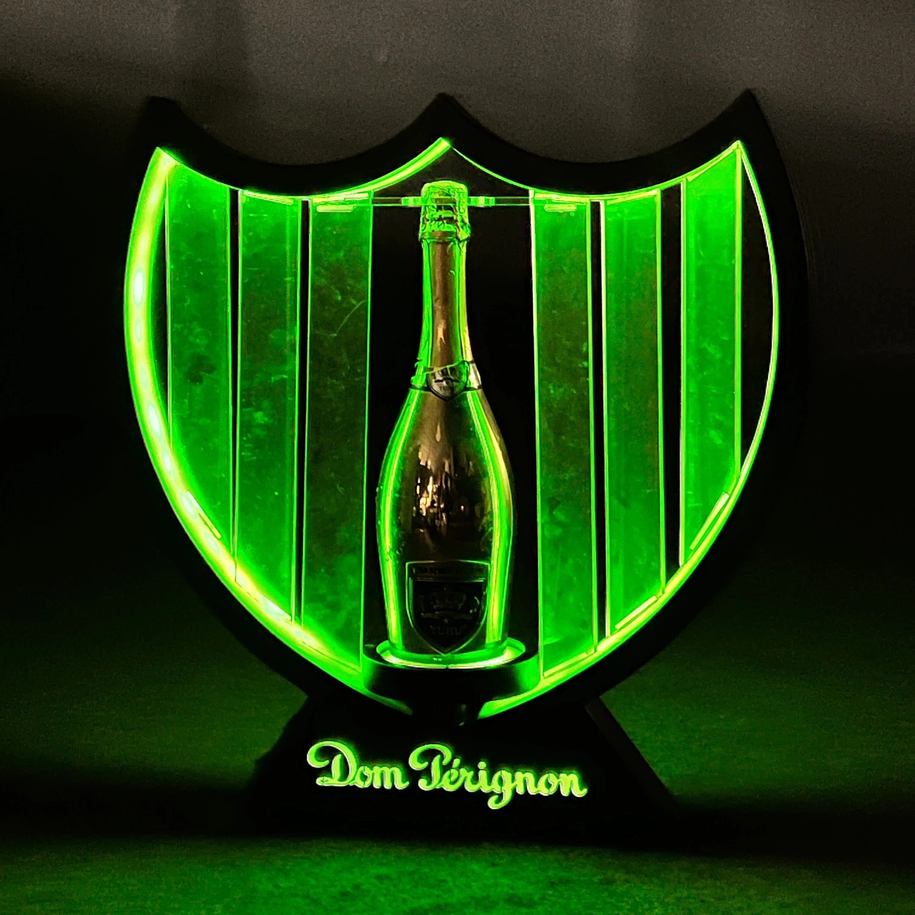 LED Green Light DomPerignon Champagne Bottle Presenter Wine Bottles Shield Glorifier Display Neon Sign VIP Bottle Service Tray