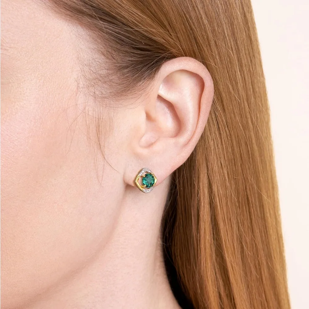 أقراط نسائية من الفضة الإسترليني عيار 18 قيراط مطلية بالذهب والأحجار الكريمة والألماس - اختيار أنيق