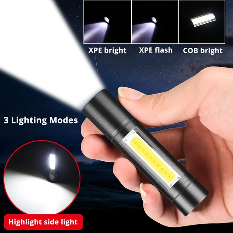 Waterproof Portable USB Mini Rechargeable Led Flashlight Pocket Torch Lamp Multi Function Zoom Modes Camping Lantern