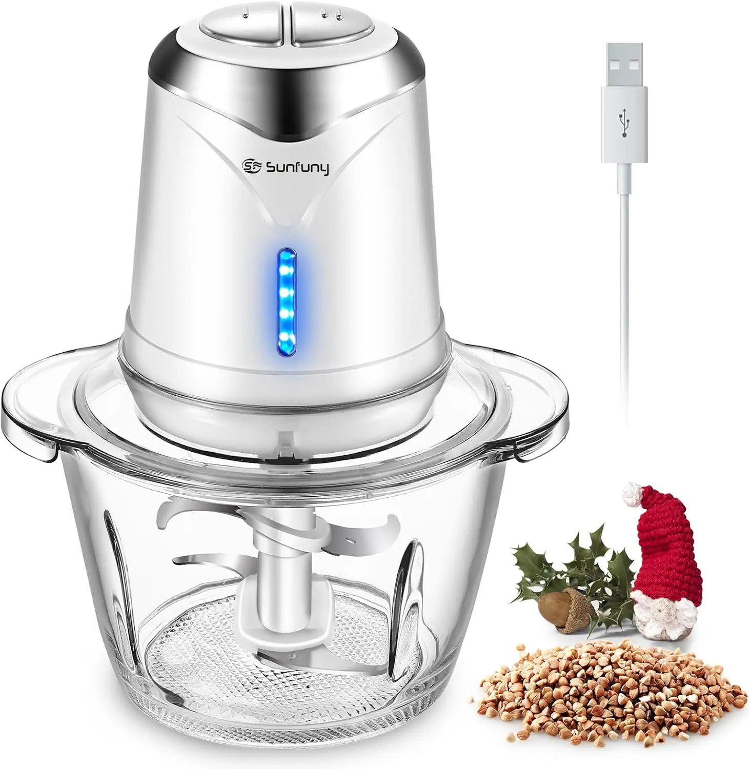 

Electric Food Processor, 6000mAh Battery, 1.2L Glass Bowl, Portable Mini Chopper for Veg, Onion, Baby Food, White