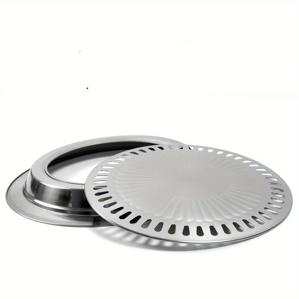 1pc Stainless Steel Non-Stick Smokeless BBQ Grill Pan Grade Dishwasher Safe Indoor/Outdoor Grill with Ventilation Holes